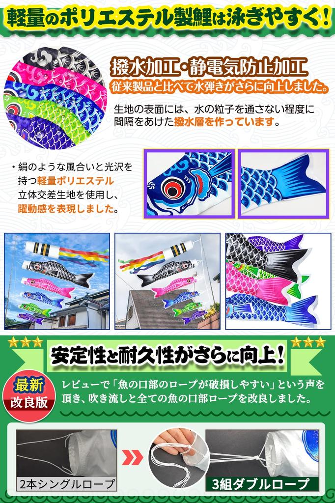 GOKEI Carp Streamer Mini Balcony Set 5 Fish 1.5m Streamer Protective Bag 2m Telescopic Pole Indoor Garden Terrace Children's Day Boy's Festival Gift