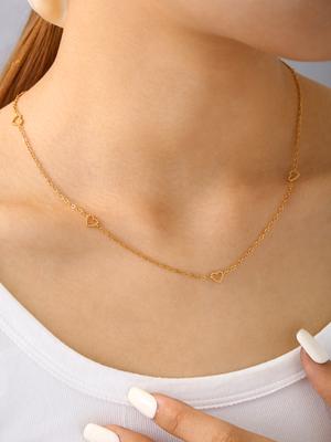 Korean Ins Style Fashion Simple Elegant Charm Senior Sense Of Stainless Steel Plated 18K Gold Hollow Heart Necklace Female