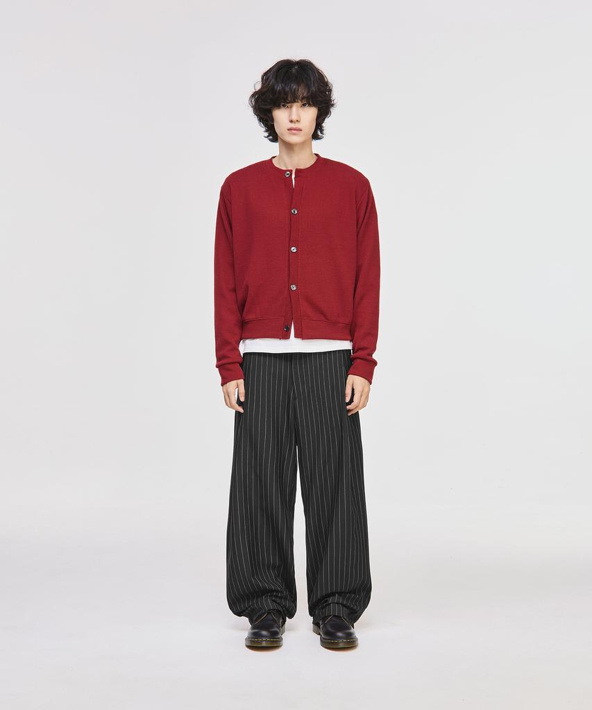 SIGNATURE Side Deep One-Pleat Slacks [Black Stripe]