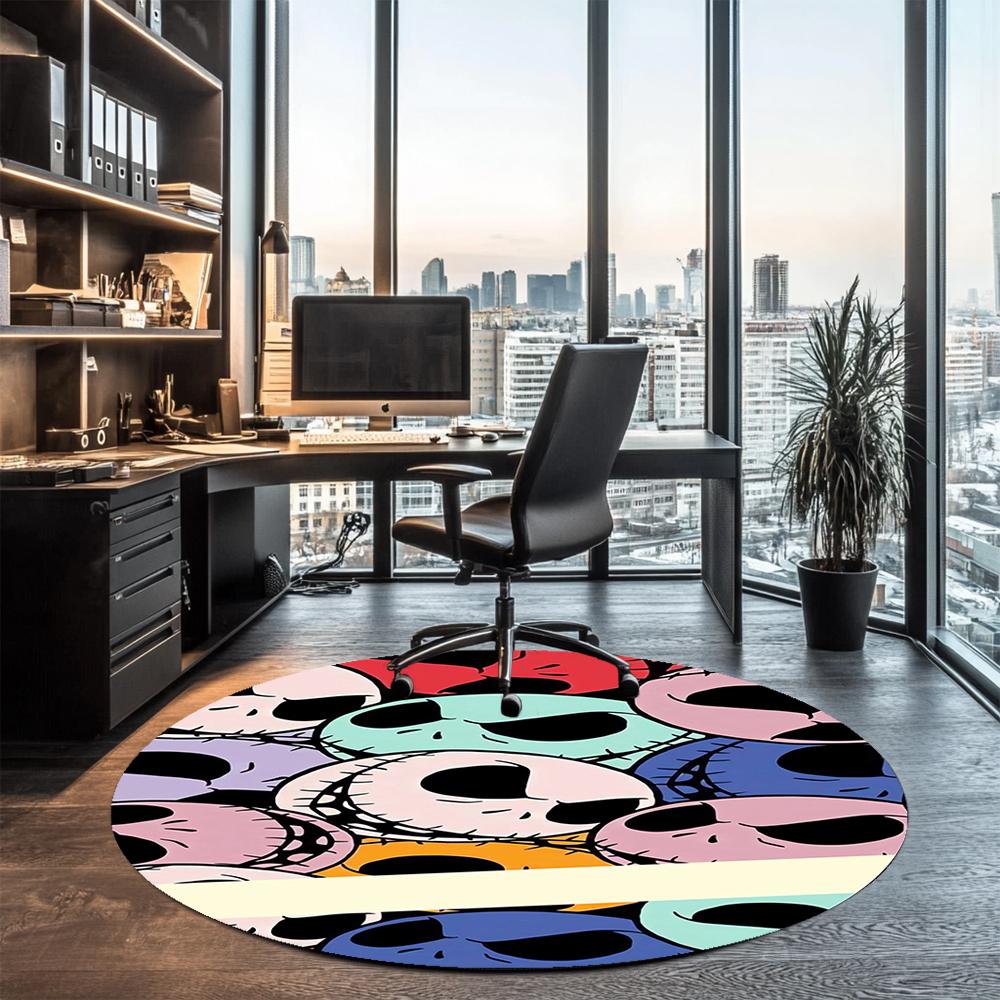 The Nightmare Before Christmas Printed Round Rug Carpet Chair Rug Area Rug Entryway Doormats,for Office Chair Living Room Bedroom Kitchen Room.