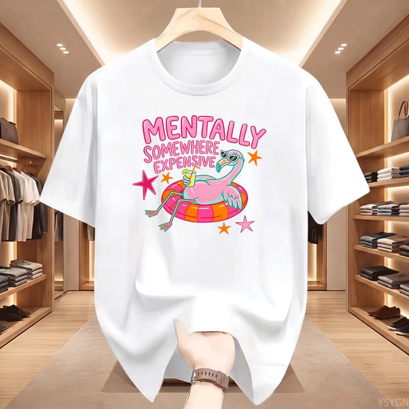 Unisextally Somewhere Expensive T Shirt Funny Flamingo Summer Vacation Tshirt Beach Graphic T Shirts Cotton Short Sleeve Tees