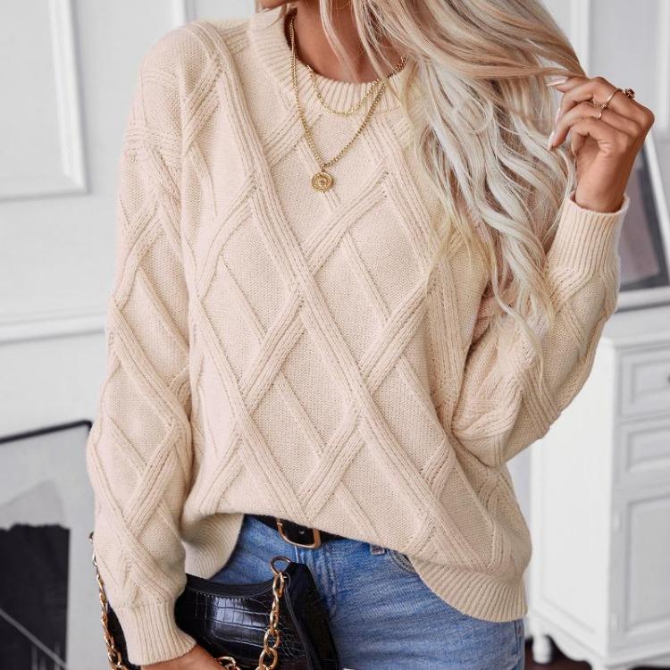 Women Casual Autumn Winter Comfortable Warm Loose Round Neck Knitted Pullover Sweater Fashion