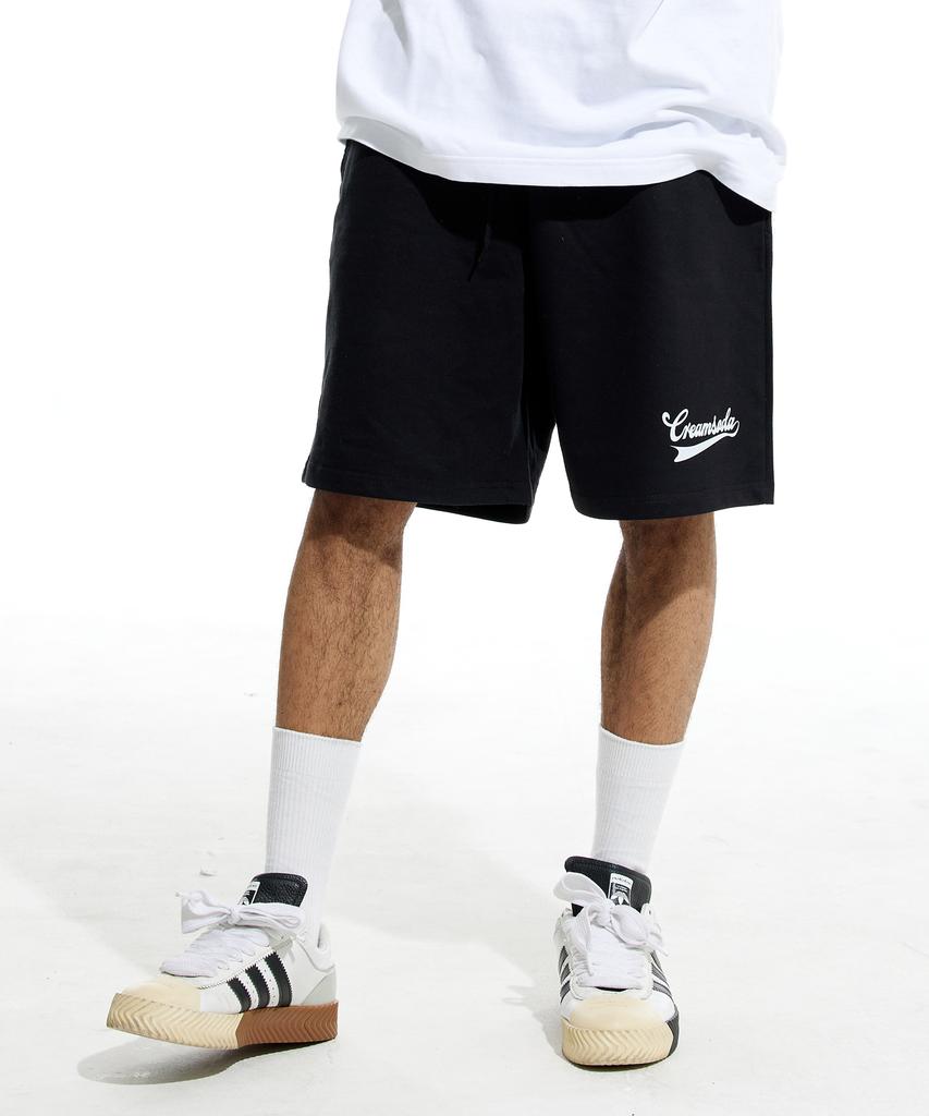 CREAM SODA LAB Lab Authentic Logo Training Shorts Black White