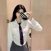 Women New Elegant Korean Shirts Summer Fashion Streetwear Slim Blouse Spring Casual Office Sexy Cropped Tops