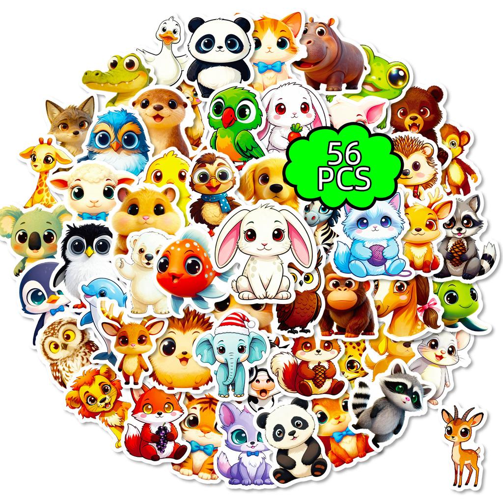 56 Super Cute Cartoon Big Eyes Animal Graffiti Stickers Children'S Reward Toys Diy Stickers