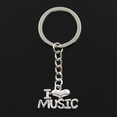 Fashion 30mm Key Ring Metal Key Chain Keychain Jewelry Antique   Plated I Love Music 16x28mm Pendant
