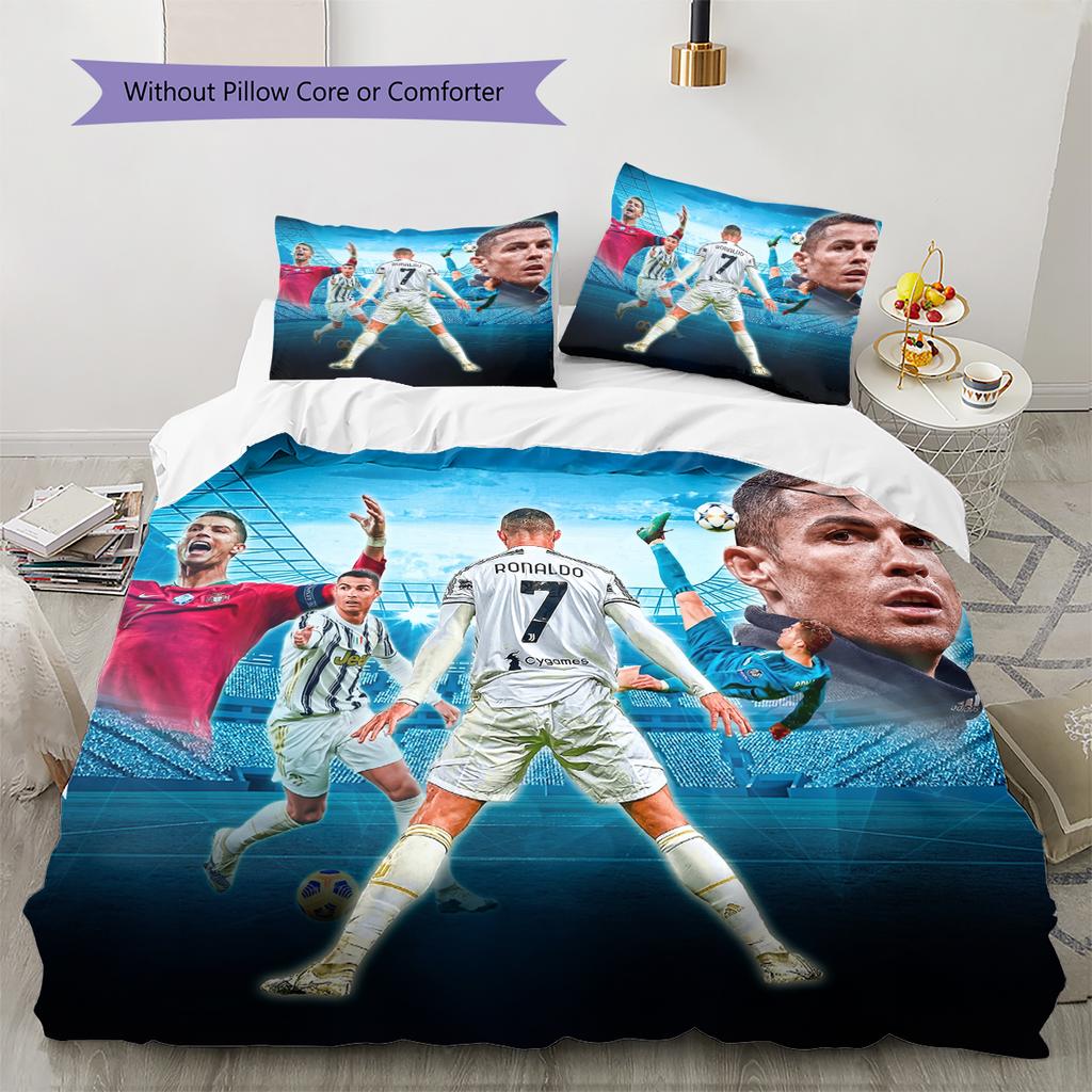 Football Ronaldo Pattern Bedding Home Decoration Birthday Gift (1 * duvet cover + 2 * pillowcase, without core)