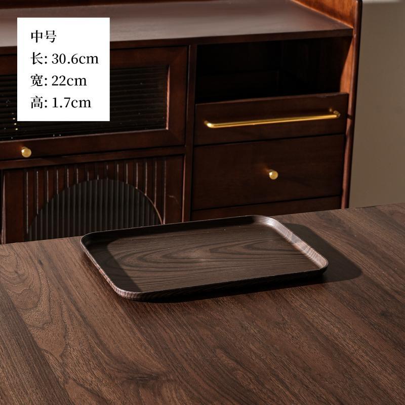 Wood Grain Plastic Food Serving Tray Stackable Dessert Fruit Tray Tea Tray Large Capacity Storage Tray Kitchen Stoage Organizer