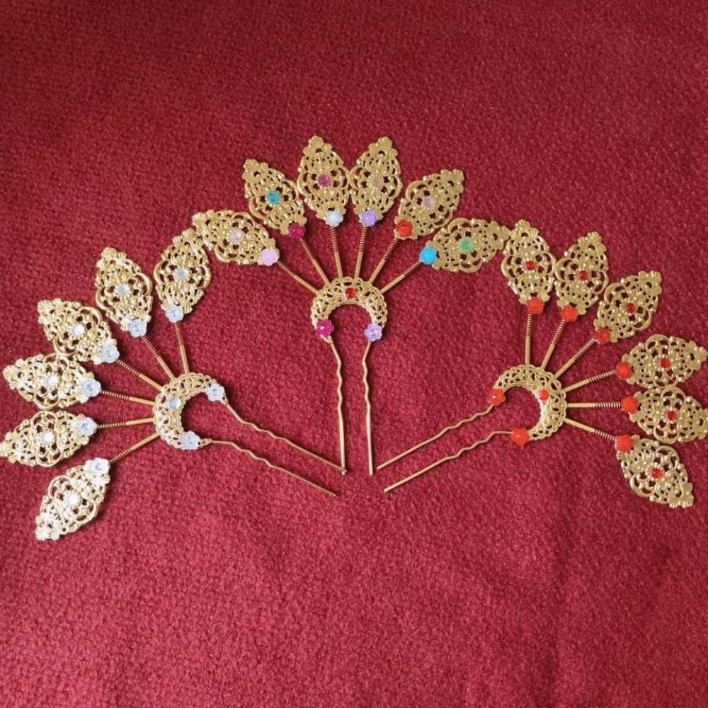 Gold Thai Hair Sticks Flower U-shaped Hair Fork Vintage Thai Metal Leaves Hairpin  Women