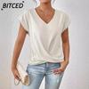 Women's Fashion Casual Solid Color Print Short Sleeve V Neck Blouses & Shirts International Design