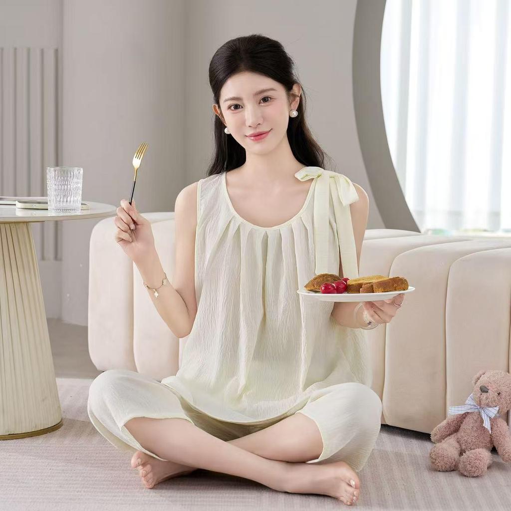 2026 Women's Summer Cloud Cotton Pajama Set: Lightweight Vest & Cropped Pants, Convertible to Relaxed Style