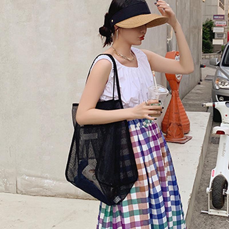 Ins Wind Transparent Mesh Shopping Bag Fashion Light And Versatile Large-capacity Portable Shopping Bag Beach Mesh Bag
