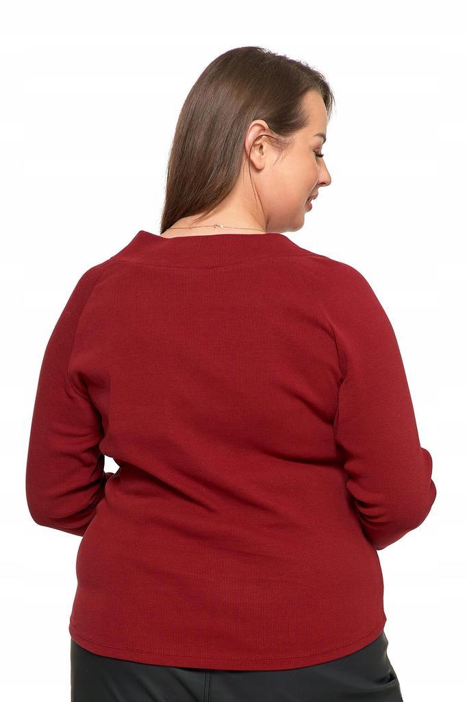 Women's Ribbed V-Neck Blouse Stylish Elegant Cotton MORAJ L red