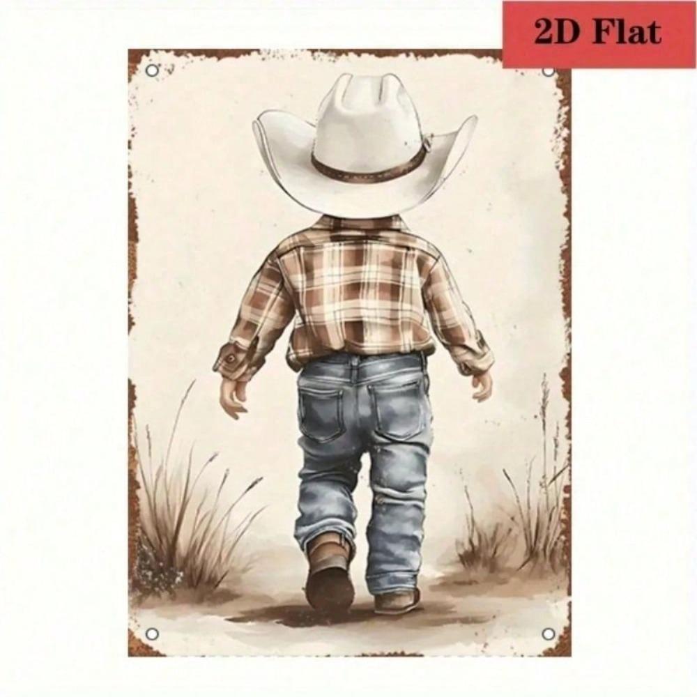 Retro Cowboy Metal Wall Sign, Vintage Tin Decor for Home & Garage, Gift, 8x12