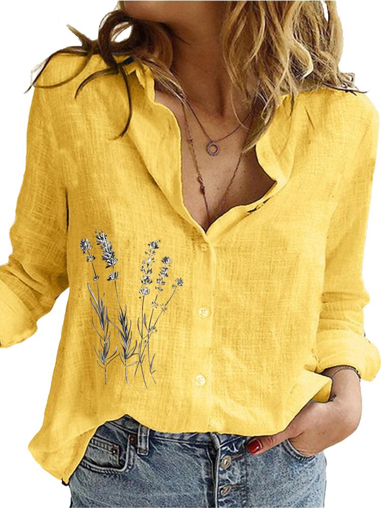 

Жіноча Мода Сорочка з Довгим Рукавом Вільний Бавовняно-Лляний Топ Жіночі Повсякденні Блузки з Принтом 5XL жовтий