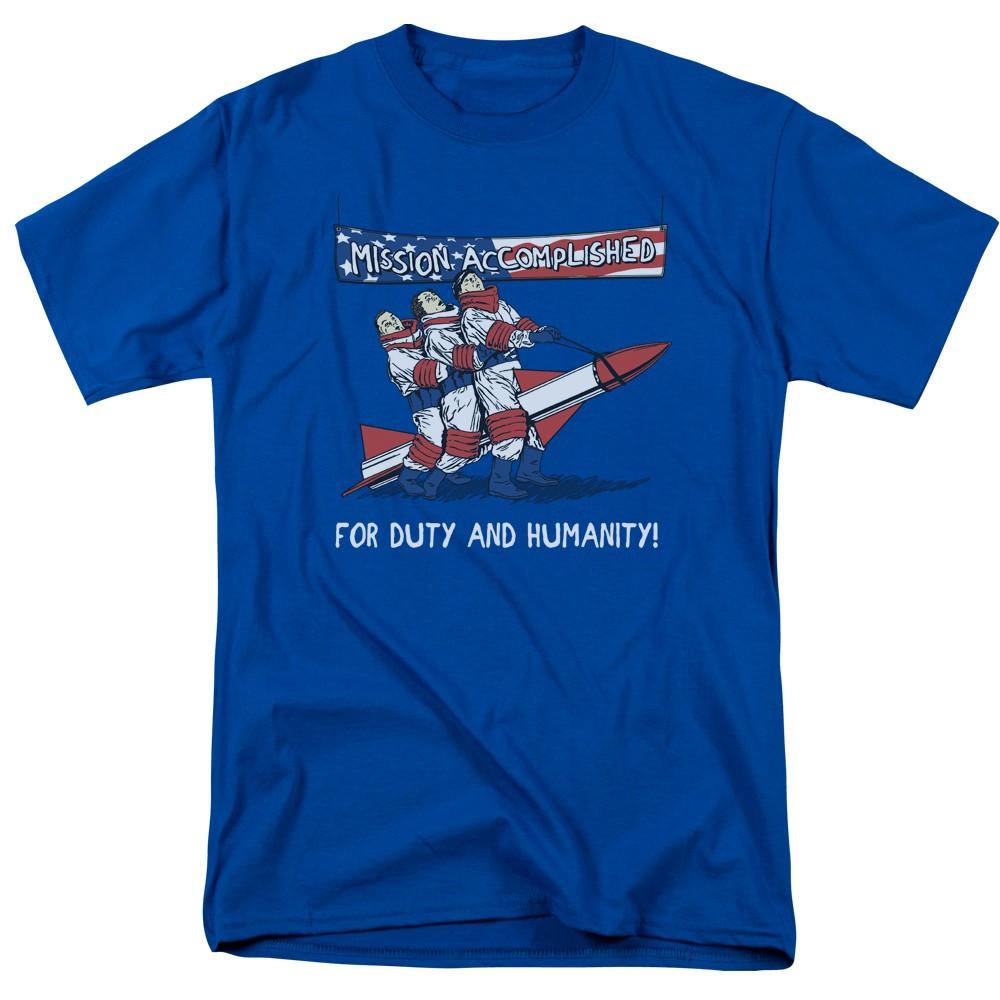 Three Stooges - Mission Accomplished - Adult Unisex Short Sleeve T-Shirt - Blue M
