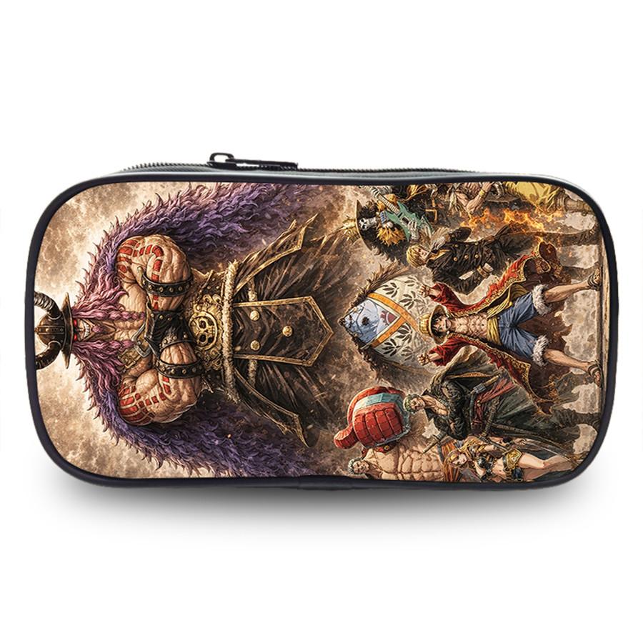 One Piece Anime Double Layer Pencil Case, Large Capacity Durable Stationery Bag Lightweight Unisex Pen Pouch for Boys Girls 6-10