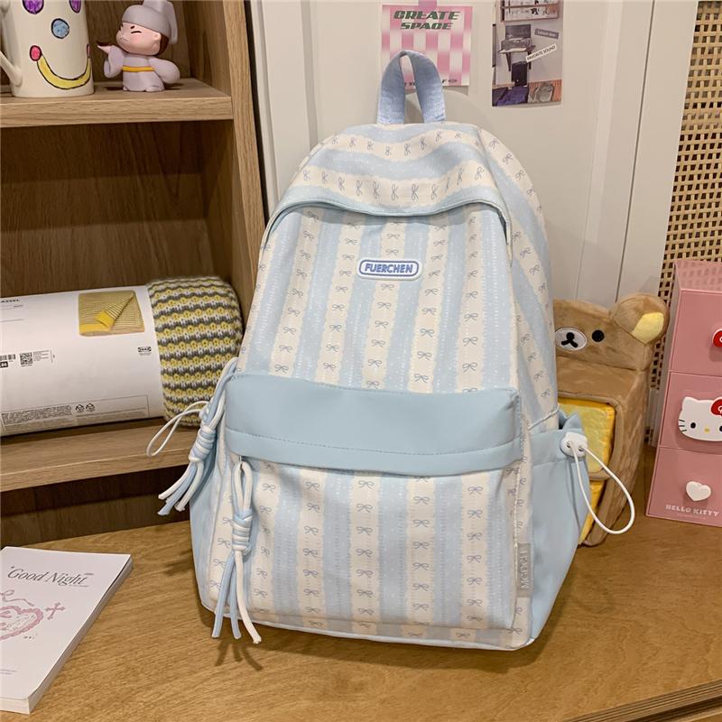 Striped Colorblock Backpack Large Capacity Student Schoolbag Lightweight Backpack