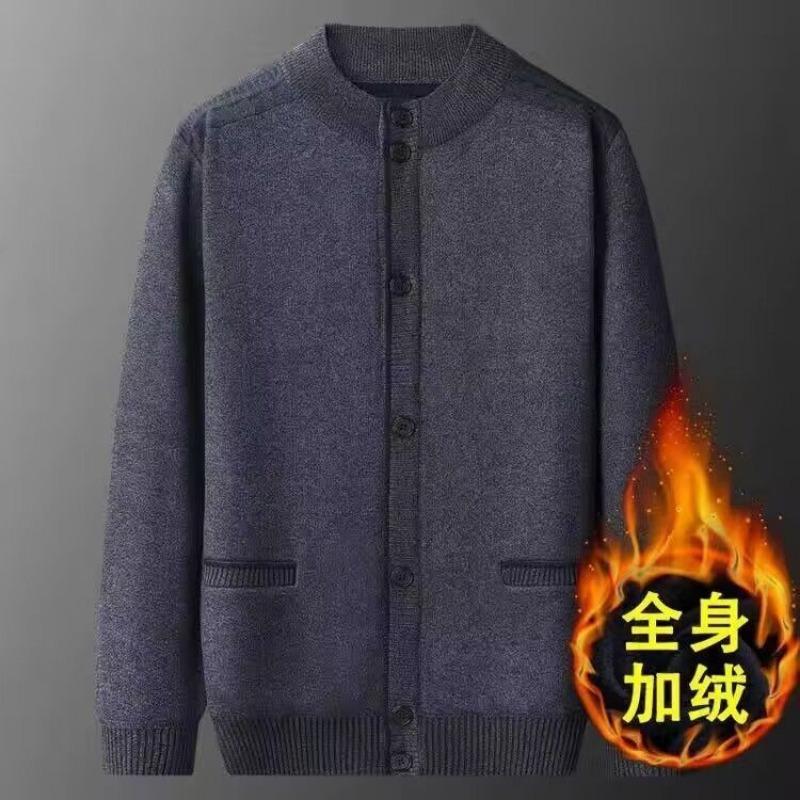 Herbst Winter Mittelalterliche Ältere Herren Strickjacke Pullover Plus Samt Dick Gestrickte Jacke Rundhalsausschnitt Warmer Pullover Unterwäsche