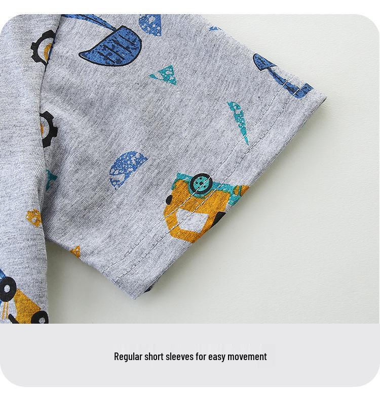 Boys' Short Sleeve Cartoon Car Print Knit Cotton T-shirt