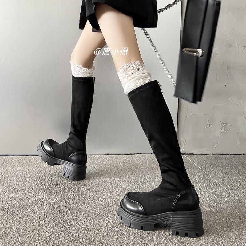 But Knee Boots Women's 2025 Autumn New Internet Celebrity Fashion Boots French Retro Thin Thick-soled Elastic Thin Boots