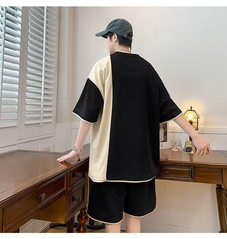 Trendy Short-Sleeve Waffle T-Shirt & Casual Sports Set for Teen Boys