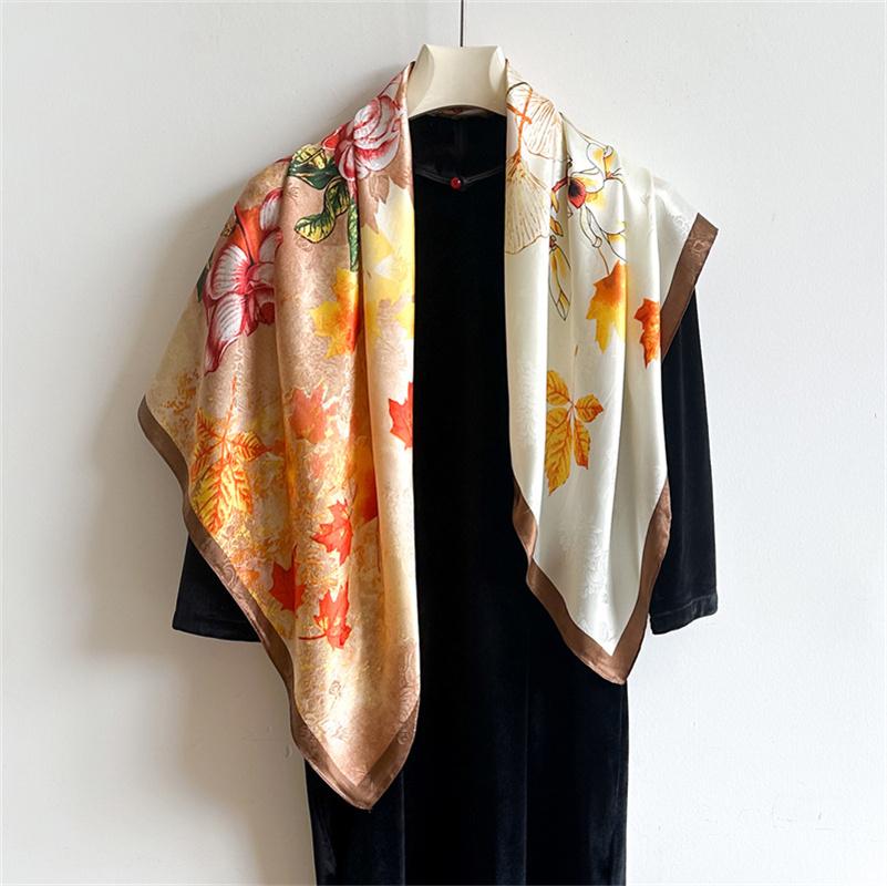 Luxury Flower Silk Satin Scarf Women's Square Scarf 90cm Scarves Headscarf Travel Sun Protection Shawl Hijab Neck