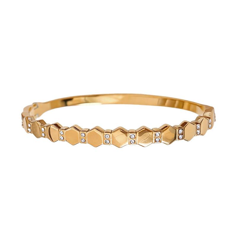 No Ip Stainless Steel Geometric Hexagon Bangle For Women With Elegant Finish For Daily Wear