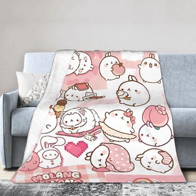 New Arrival Molang Funny Cartoon Blanket Lightweight Thin Flannel Relax Throw Blanket Machine Washable