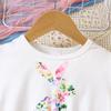 Girls' Easter Dress with Floral & Rabbit Print, Puff Sleeves, and Ribbon Bow