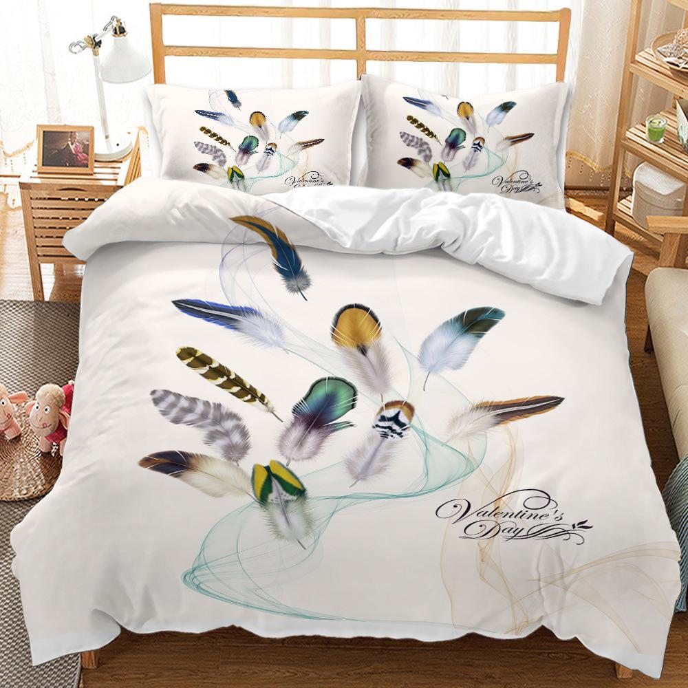 Feather Three-piece EBay3D Digital Printing Abrasive Quilt Cover Bedding Kit