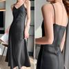 Women Mid Dress Satin Spaghetti Strap V Neck Basic Sleeveless Dress-up Backless High Waist Elegant Lady Summer Dress Women  Clothes