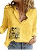 Women Fashion Cotton Linen Blouse Spring&summer Casual Loose Top Ladies Floral Print Long Sleeve Shirt