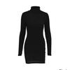 Sexy Mini Dress Women Autumn Solid Turtleneck Long Sleeve Sheath Dress Clubwear Partywear Elegant Bodycon Female