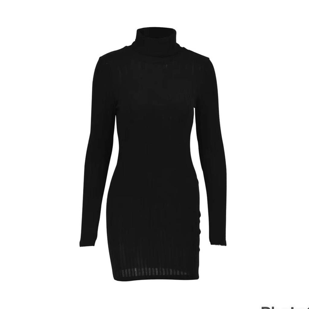 Sexy Mini Dress Women Autumn Solid Turtleneck Long Sleeve Sheath Dress Clubwear Partywear Elegant Bodycon Female