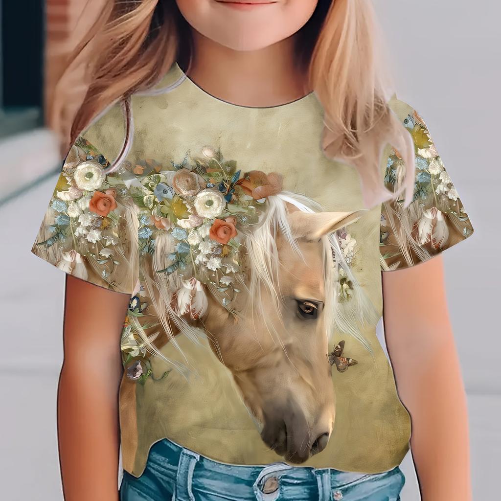 Abbigliamento per Bambini per Ragazzi Maglietta a Maniche Corte da Ragazza Casual con Stampa di Animali Elegante Abiti Estivi per Bambini Abbigliamento da Ragazza Top T-Shirt
