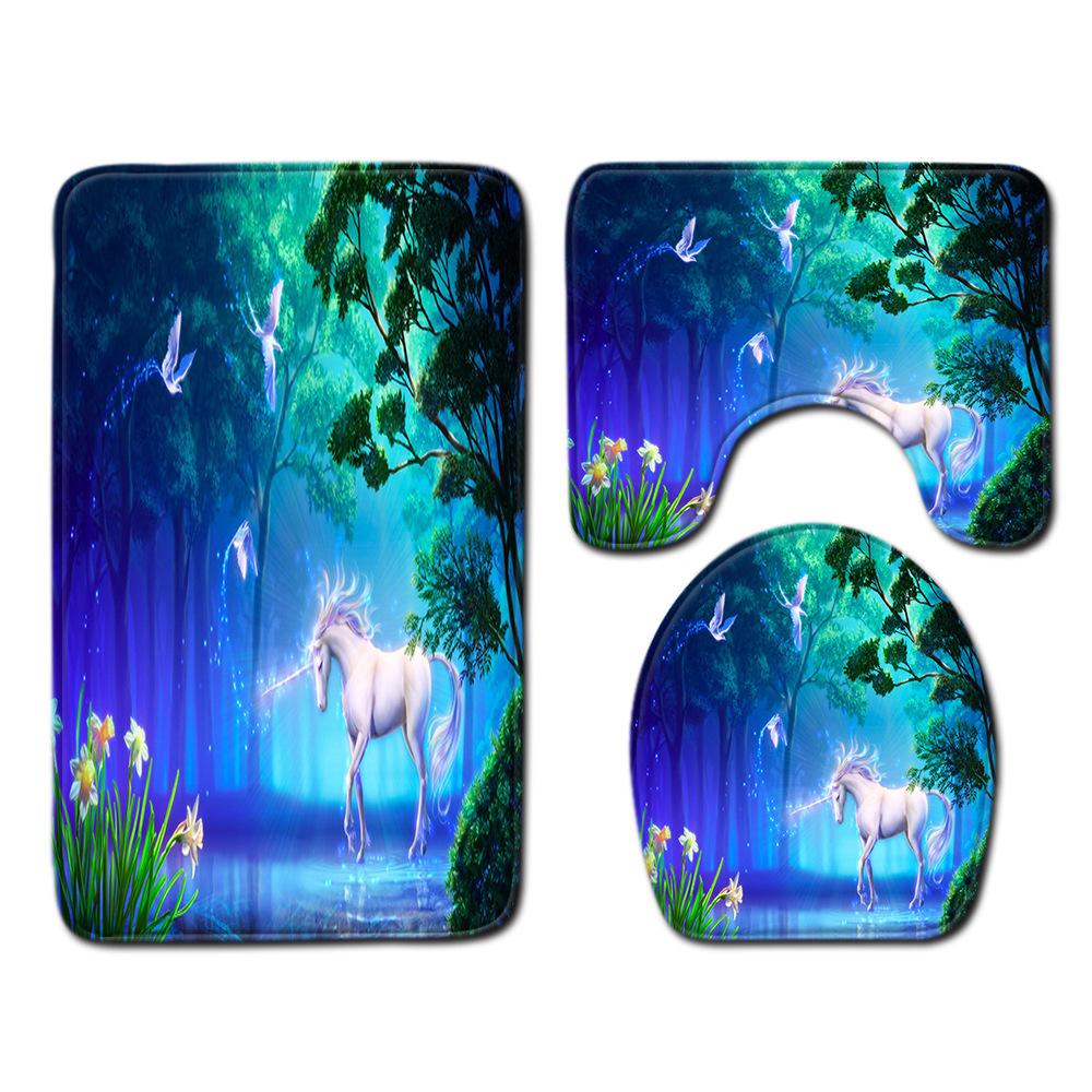 Unicorn Bathroom Floor Mat Toilet Three-Piece Set