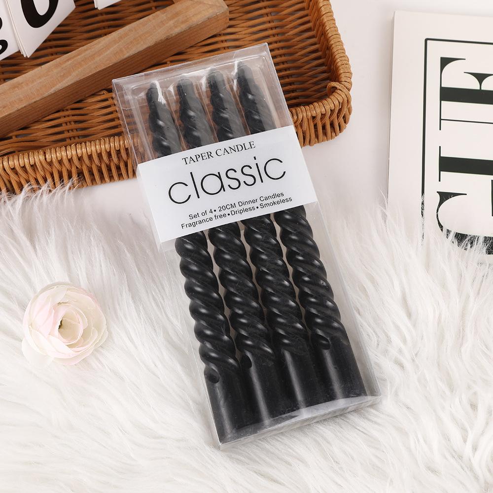 

Европейская цветная резьбовая длинная свеча-стержень для дома, неромантическая свадьба, классический спиральный подсвечник-стержень, воск 2020 Christmas Black