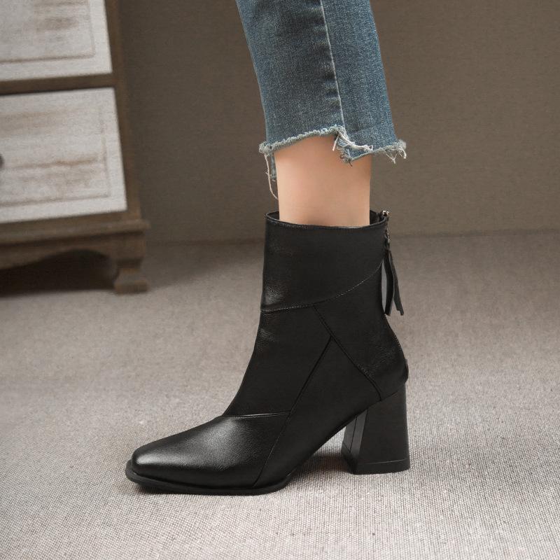 Retro braune Stiefel mit dickem Absatz Damen 2025 neue High Heel Martin Stiefel Britischer Stil kleiner eckiger Kopf dünne Stiefel schwarz