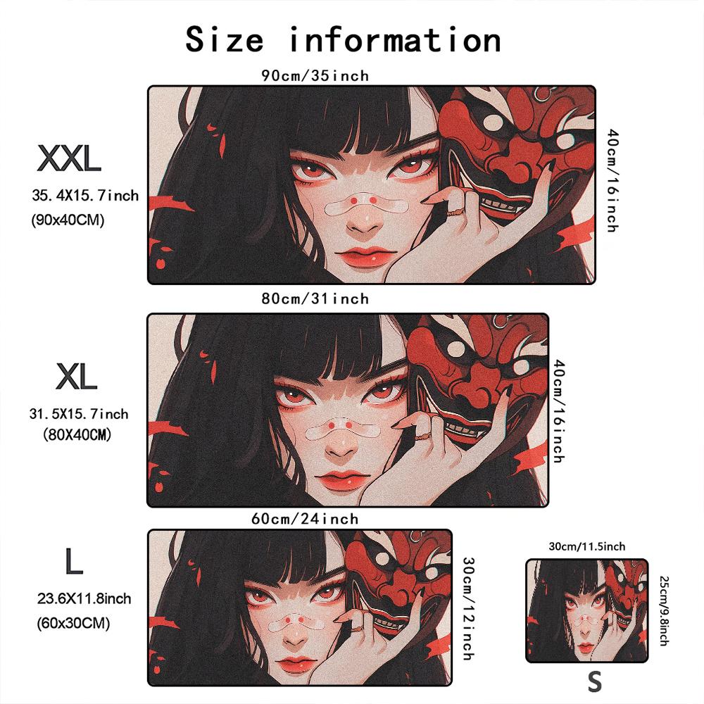 Mask anime girl Mouse Pad Large Computer Office Game Table Mats XXL Rubber Anti-slip Gaming Keyboard Mousepads Long Desk Pads