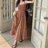 New ArrivAlS Open Run Women S Check PAttern buStier A Line Long dreSS