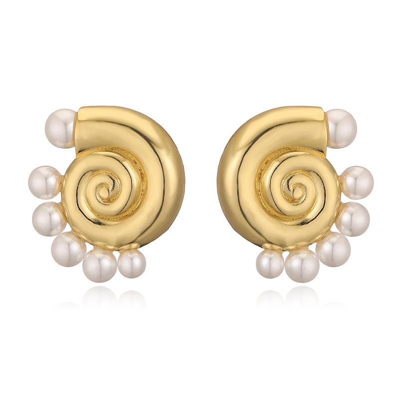 

HECHENG Conch Geometric Shapes Inlaid with Pearls and Zirconia Exquisite and Elegant Women s 3D Earrings Party Beach Accessories