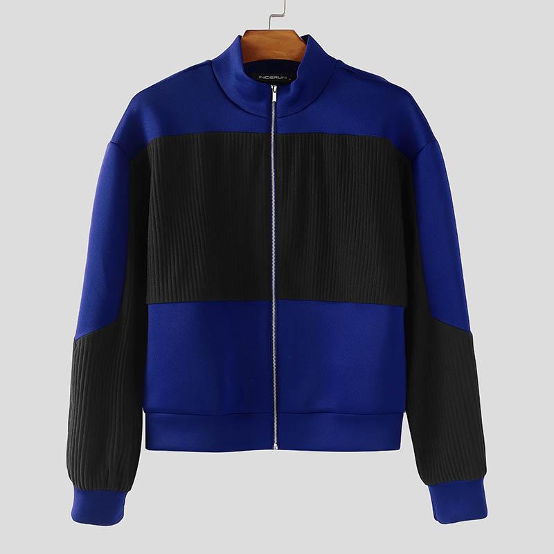 INCERUN Men Long Sleeve Stitching Zipper Up Texture Jackets Short Coats