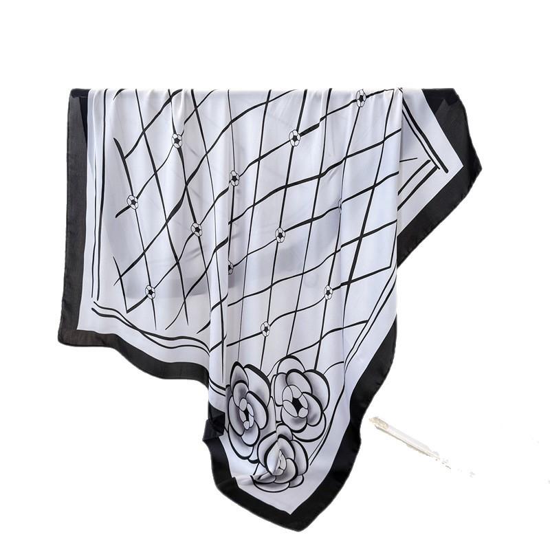Simple Flower Satin Simulation Silk Printing Large Square Scarf Silk Scarf Shawl Headscarf Neck Protection Scarf