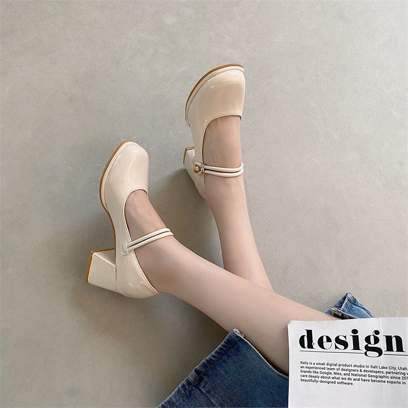 

Fashion Whoholl High Heels Loafers Women 2024 Spring Patent Leather Chunky Platform Pumps Woman Slip on White Jk Uniform Shoe Mary Janes 35