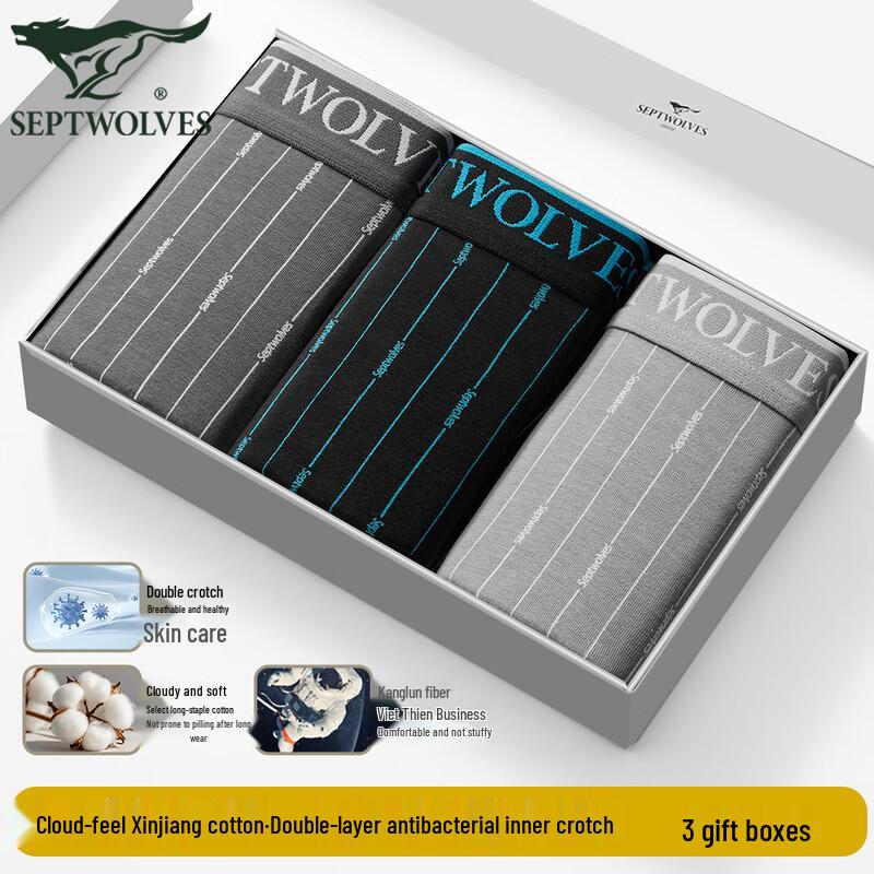 

Мужские хлопковые антибактериальные трусы-боксеры Seven Wolves, 3 штуки 2XL