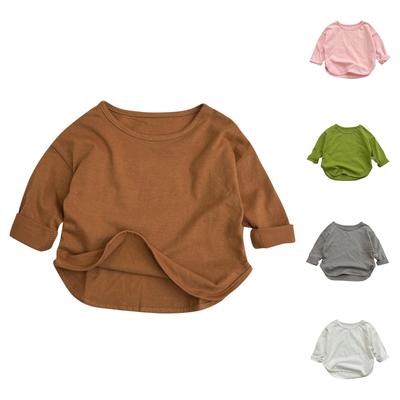 Boy And Girls Round Neck Pullovers For Kids Long Sleeved T-shirt Solid Color Baby Tops