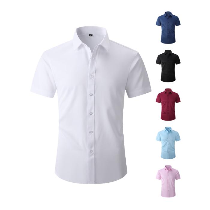 Summer Cotton Men's Short Sleeve Dress Shirt Solid Color Formal Business Button Down Regular Fit for Office Party Daily Wea