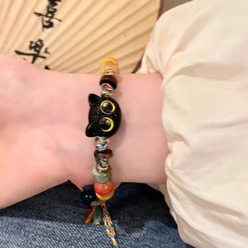 Stained glass cat woven rope bracelet retro style niche high-end personalized bracelet