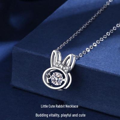 925 Sterling Silver Beating Heart Rabbit Necklace for Women - Zodiac Theme, Cool New Year Style, Cute Lively Clavicle Chain